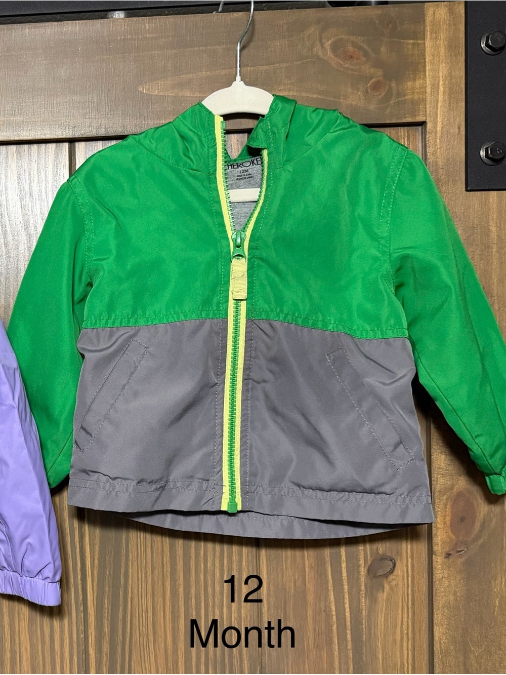 Green & Gray Hooded Toddler Waterproof Jacket